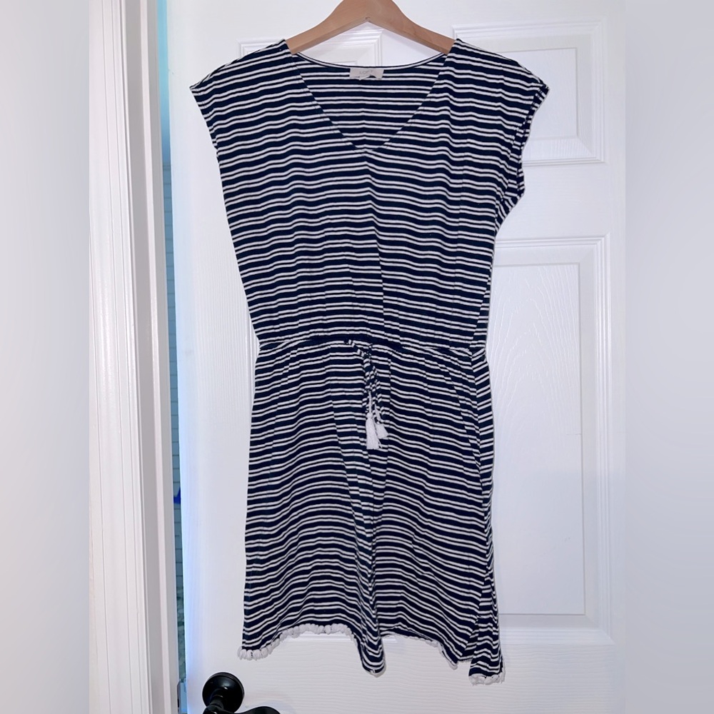 3/$10 sale LOFT Navy Blue and White Striped Nautical Dress